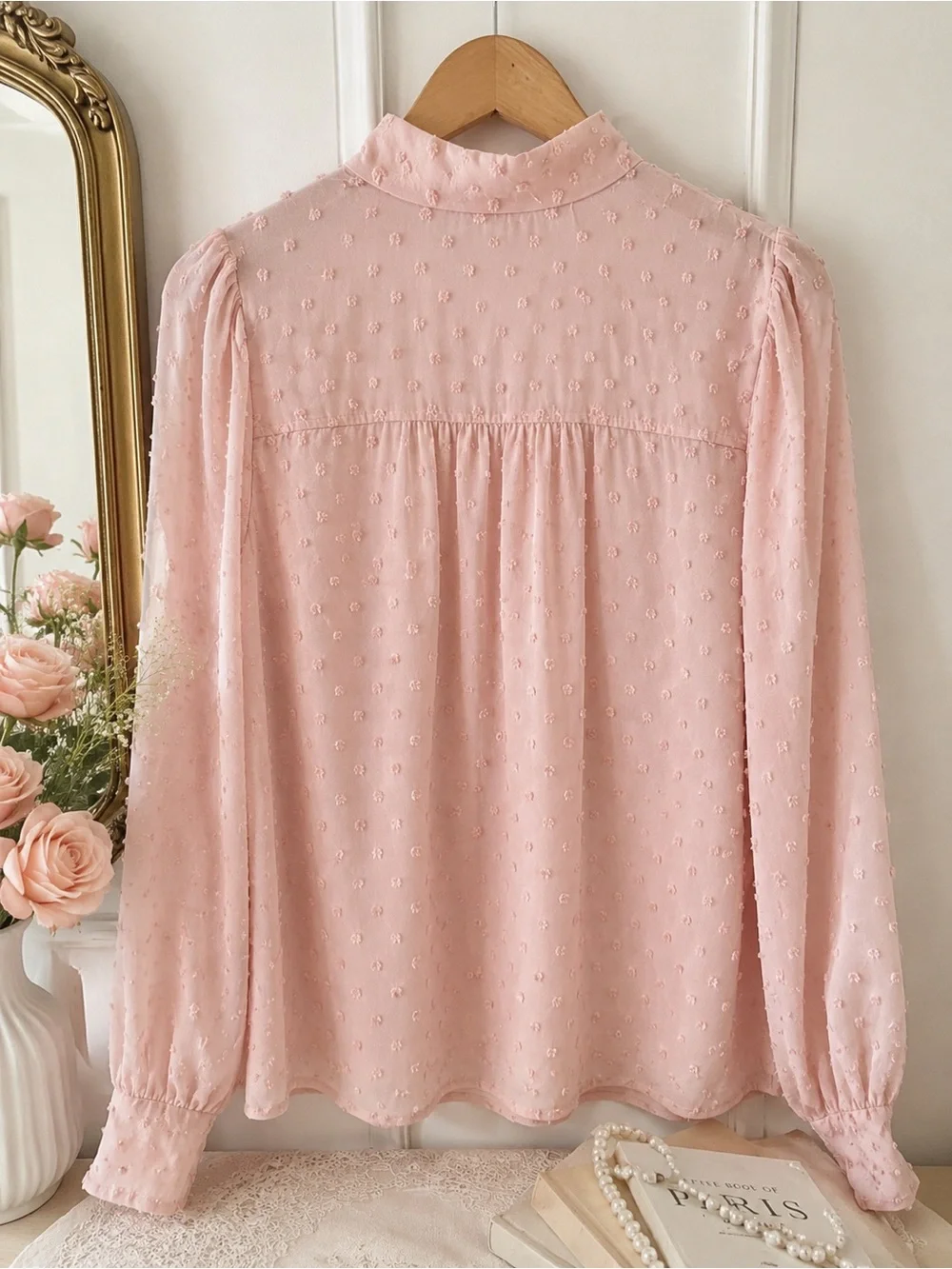 LOFT Feminine Balletcore Swiss Dot Button Front Top Size S